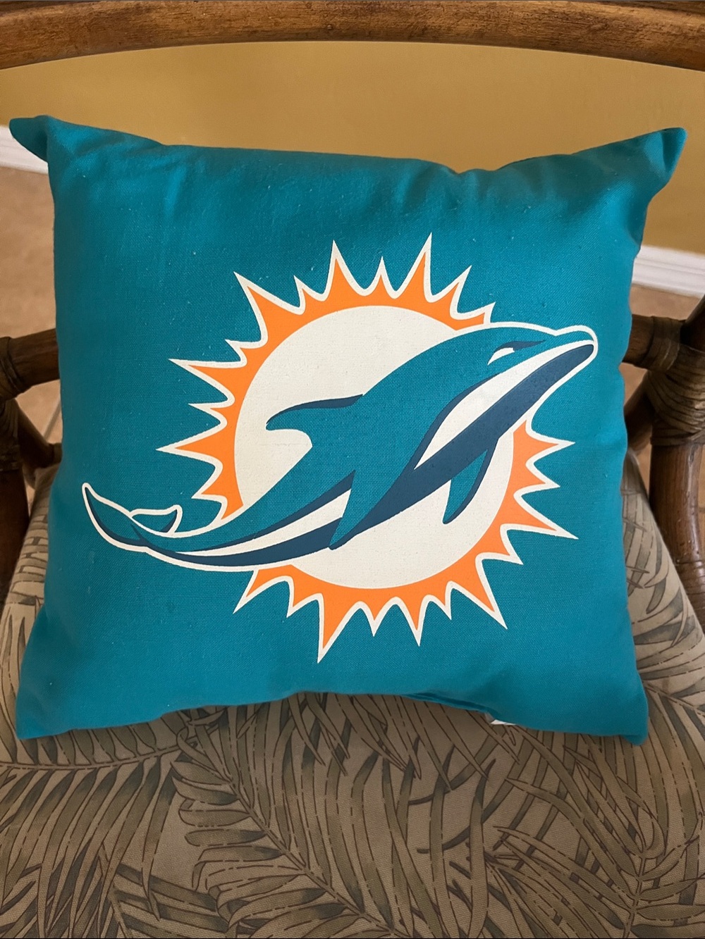 Teal NFL Dolphin Logo Accent Pillow - Team Graphic